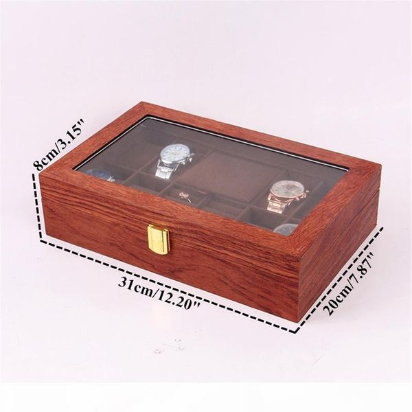 

grids retro wooden watch display case durable packaging holder jewelry collection storage watch organizer box casket walnut, Black;blue
