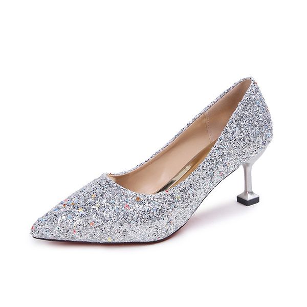 

wedding shoes 2020 new korean version of all-match sequined high heels stiletto net red women's shoes fashion casual, Black