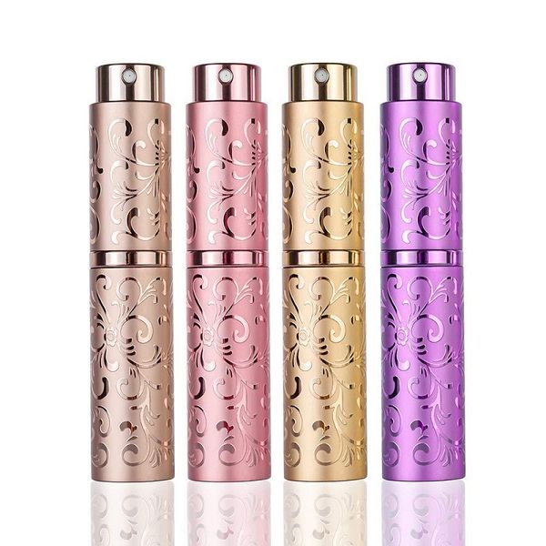 

10ml embossed rotary perfume bottle metal sub-bottomed sterilization alcohol spray bottle aluminum spray convenient carrying bottle
