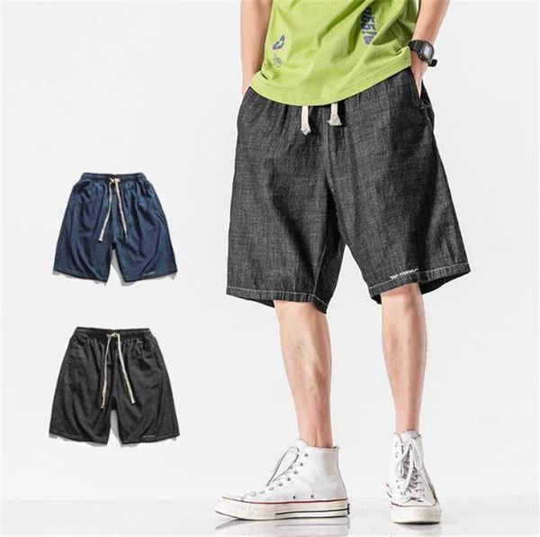 

length casual male trousers denim designer men shorts loose solid color harajuku relaxed mens pants knee, White;black