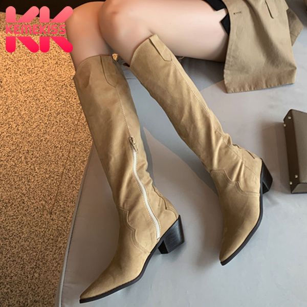 

kemekiss women high heel boots fashion winter shoes woman thick heel long boot women office lady knee high footwear size 33-40, Black