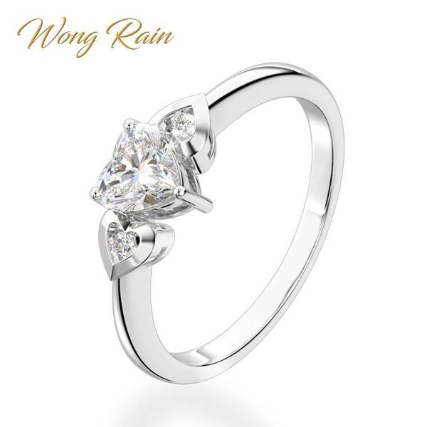 

wong rain romantic 100% 925 sterling silver heart created moissanite gemstone wedding engagement ring fine jewelry wholesale, Golden;silver