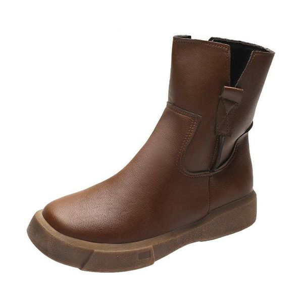 

новые прибытия обувь женщины как сапоги женские зимние кожаные flat low zipper средний труба повседневный botas кожа женские сапоги, Black