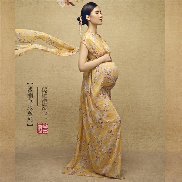 

floor length chiffon train maternity wedding dress for pography deep v-neck gown po shoot bay shower dresses, White