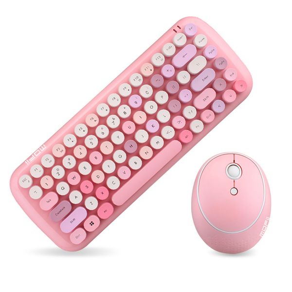 

wireless bluetooth keyboard mouse kit cute steampunk 2.4g wireless mouse position retro colorful 84 round keys keyboard