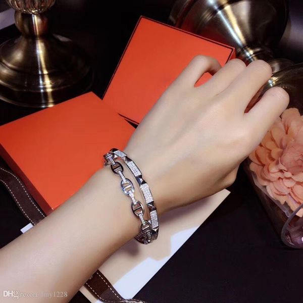 

2020selling brand s925 silver-plated pig nose cross bracelet high-quality zircon inlaid yajin 18k trend fashion prom women's bracelet, Black