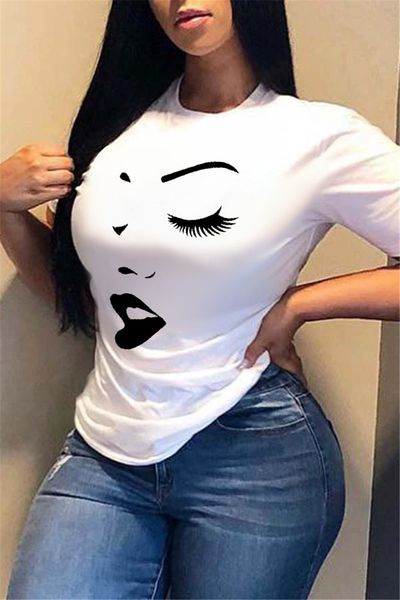 

women t shirt fashion cartoon pattern natural color tshirt casual crew neck short sleeve tee woman clothes, White
