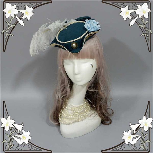 

lolita cosplay deluxe pirate bucanneer mini tricorner hat, Blue;gray