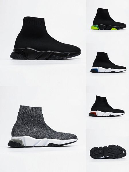 

2020 paris speed trainer stretch knit mid casual sock shoes men & women triple black red purple fashion designer sneakers with box