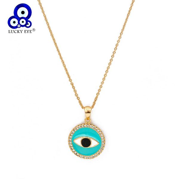 

lucky eye round pendant turkish evil eye necklace gold silver color long chain necklace for women girls fashion jewelry bd364
