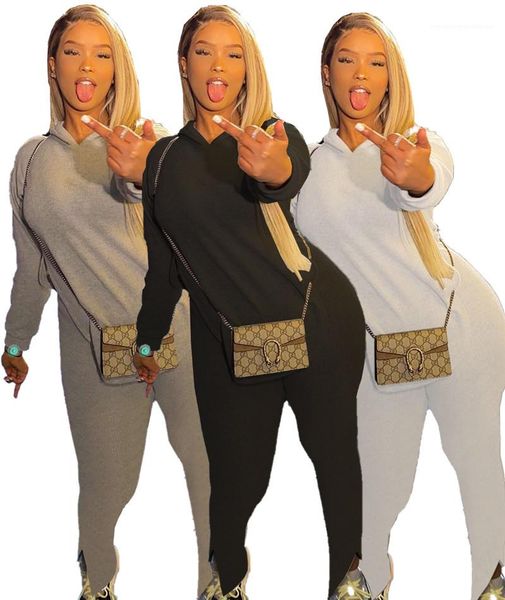 

womens two piece pants loose soild color 2pcs sets spilt ladies designer womens long sleeve trousers hooded, White