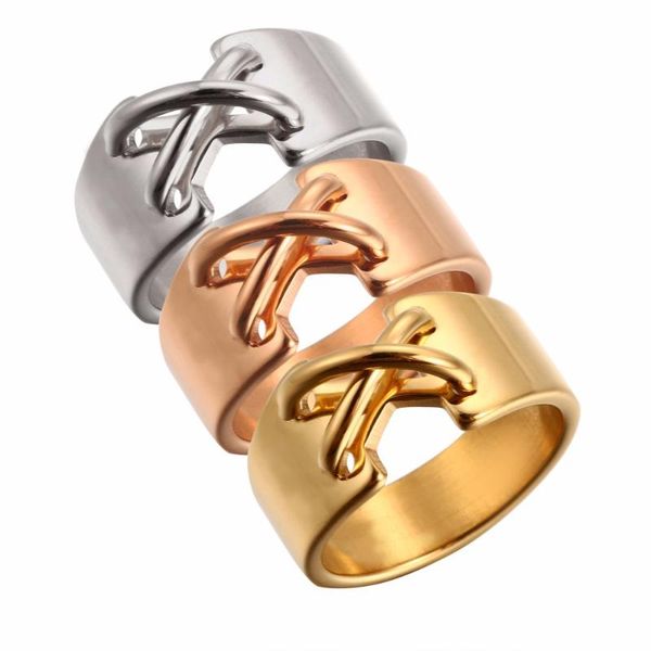 

rose gold men womne rings stainless steel ring with cross decoration male jewellery gift multi sizes 3 colors choose wholesale, Golden;silver