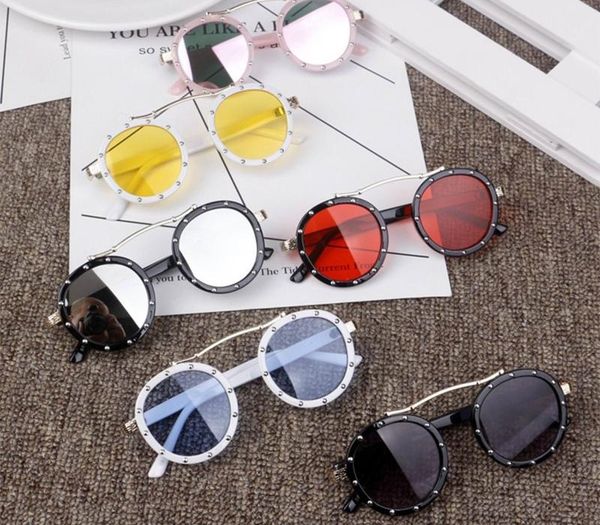 

kids sunglasses uv protection trendy colored sunglasses with rivets for boys girls, White;black
