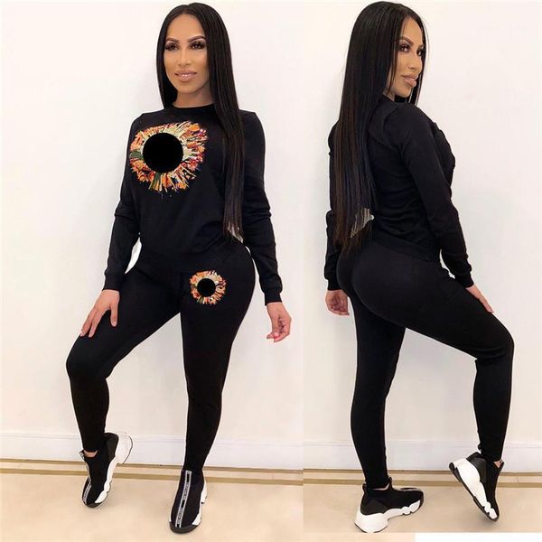 

длинные рукава спорт 2pcs наборы повседневная женщин пуловер костюмы конструктора женские костюмы люкс sequins мода, Gray