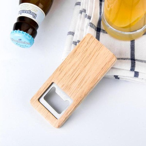 

50pcs wood beer bottle opener wooden handle corkscrew stainless steel square openers bar kitchen accessories