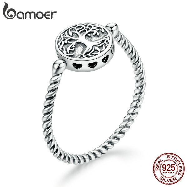 

bamoer authentic 925 sterling silver tree of life pendant rings for women plated platinum jewelry weeding finger ring scr667, Golden;silver