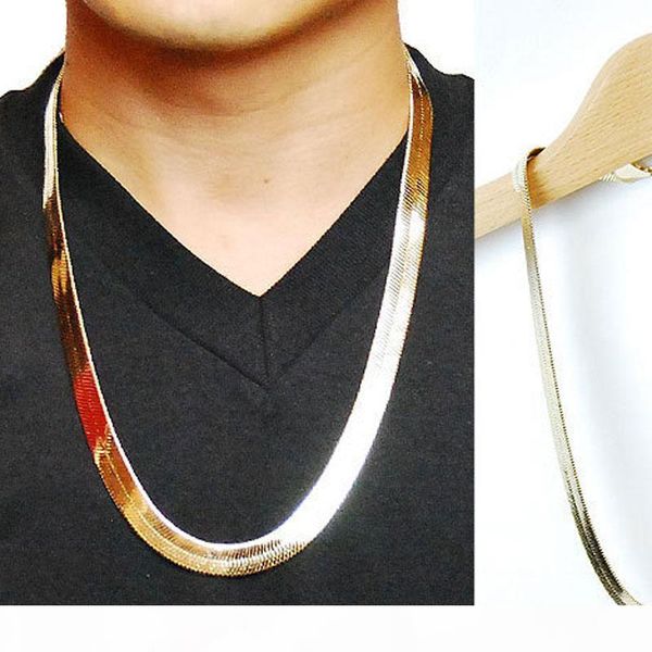 

высокое качество 24k позолоченные w10mm 75см долго hiphop franco fish bone snake chain мода мужчины заявление ожерелье, Silver