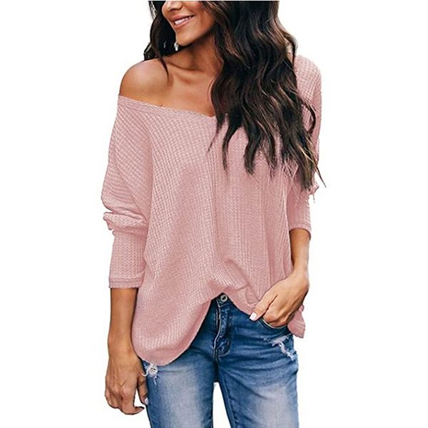 

spring autumn female t-shirt solid color v-neck long sleeve loose fashion casual base tees shirt for women ladies new, White