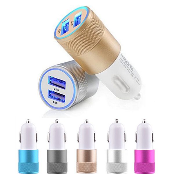 

for iphone x 8 car charger metal travel adapter 2 ports colorful micro usb car plug usb chargers adapter for samsung note 8
