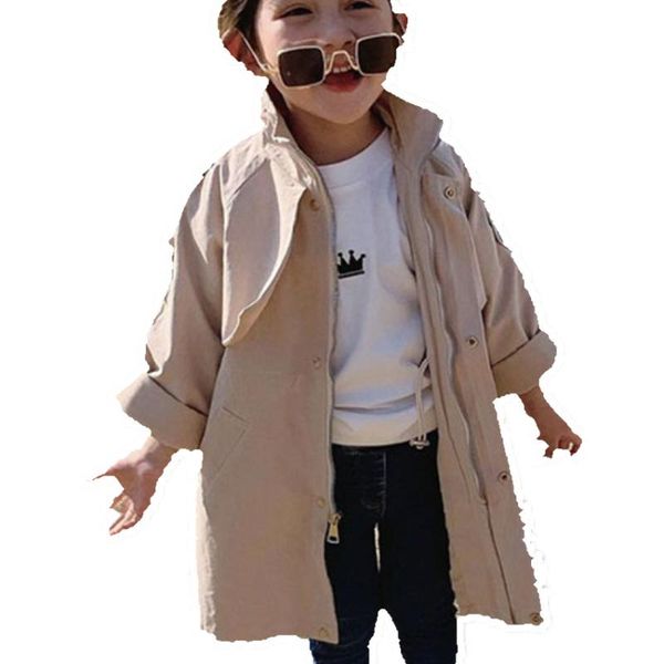 

autumn new arrival korean style cotton pure color fashion casual long windbreaker coat for cool cute baby girls, Blue;gray