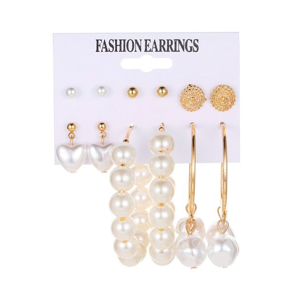 

hoop & huggie chenfan fashionable simple suit earrings temperament pearl love big circle european and american 6 pairs of, Golden;silver