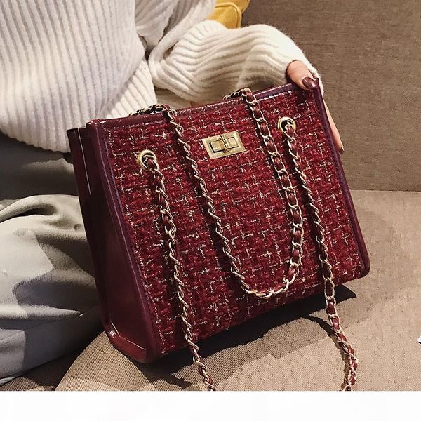 

2 bags 2019 winter fashion new ladies big tote bag quality woolen women's handbag lock chain shoulder messenger bags