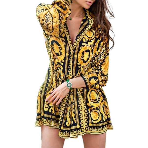 

vintage women boho dress turn-down collar loose long sleeve party, Black;gray
