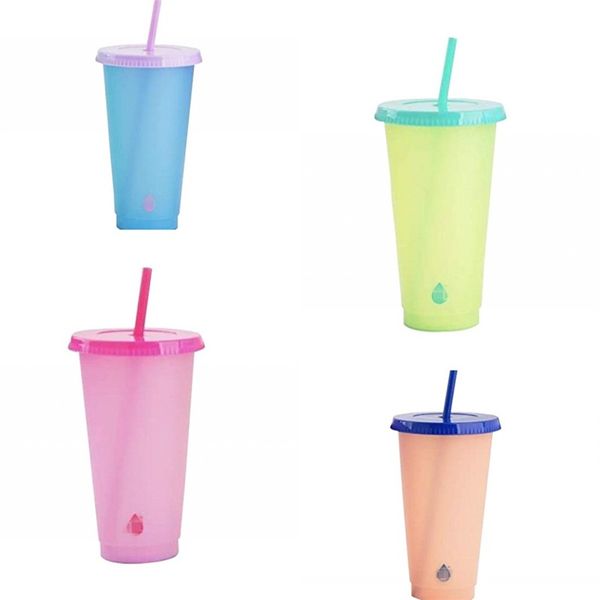 

temperature changing color plastic clear material tubular coffee mugs sensing pp party milk tumbler suction reusable with lid cup 5 5hb itxs