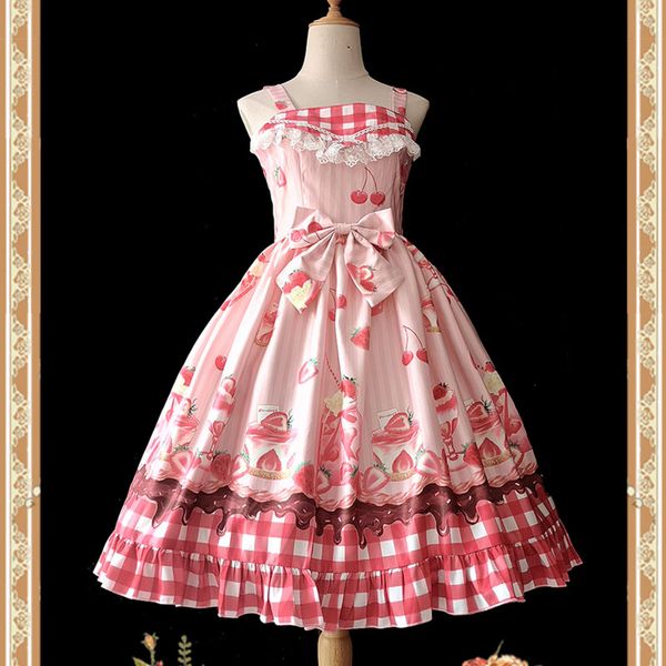 

strawberry & ice cream ~ sweet printed lolita jsk dress by infanta, Black;gray