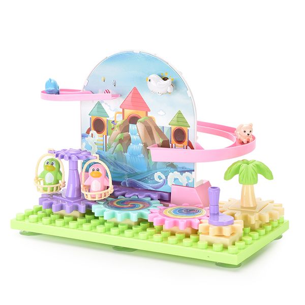 

amusement park building blocks toy colorful building blocks hand crank rotation launch the playground kid early educational rail toys gif