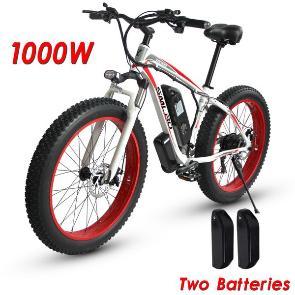 

electric mountain bicycle 26'' fat tire 1000w motor 15ah variable speed smart super quality off road bike with two batteries, Silver;blue