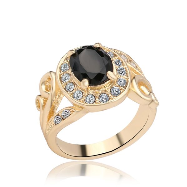 

gemstone inlaid ring, simple aeolian plated 18k gold ring, Black