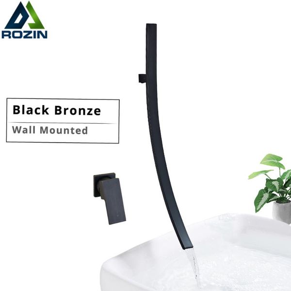 

70cm spout waterfall faucet wall mounted basin mixer tap single handle black bronze mixer tap concealed basin sink torneira