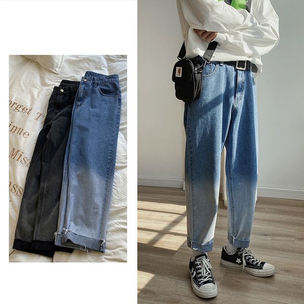 

2020 men's gradual change color casual pants stretch slim fit cargo pocket jeans baby blue biker denim trousers big size -5xl