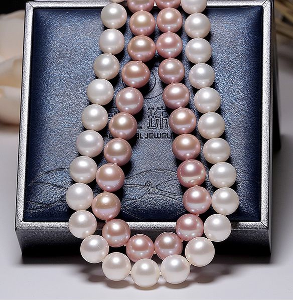 

nanhai pearl necklace 9-10mm round bright white pink clavicle for mother 925 silver buckle