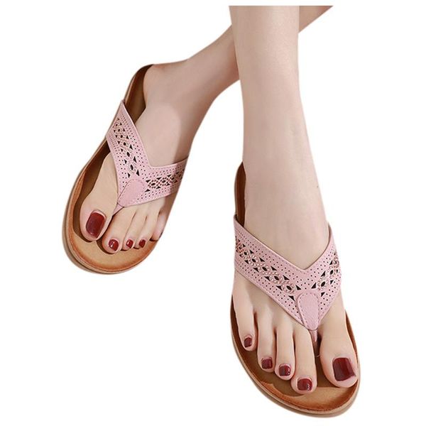 

hollow out slippers women bohemian plus size flip-flops summer soft bottom slippers shoes shoes casual slipper mujer, Black