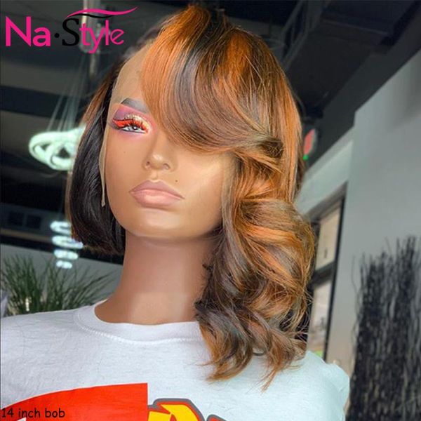 

ginger t part wig for black women glueless orange wig human hair wigs highlight body wave hair brazilian 130% remy, Black;brown