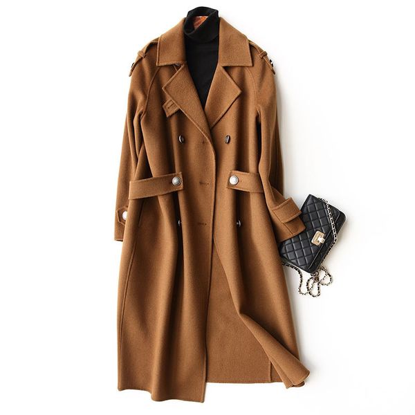 

women's wool & blends 2021 fashion 100% coat female autumn winter long jackets women trench coats clothing casaco feminino 37105, Black