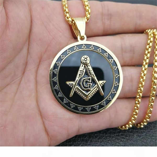 

hip hop stainless steel masonic symbol necklaces & pendants for women men gold color mason fashion jewelry dropshipping, Silver