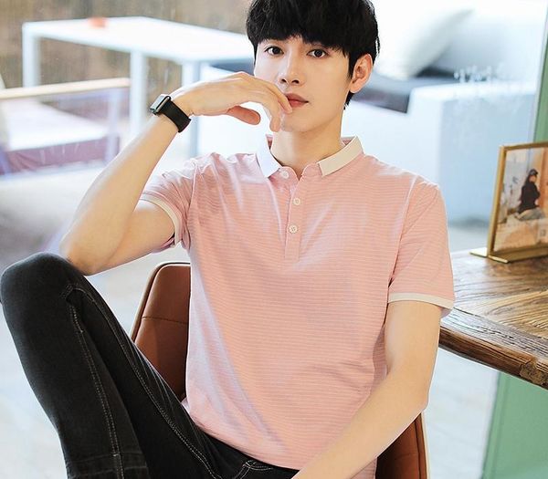 

browon summer men t shirts 2020 new casual short sleeve turn-down collar stripes tshirt men slim fit cotton tees cy200514, White;black