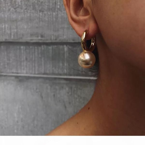

designer jewelry fashion big round pearl drop earrings gold dangle earrings for women luxury elegant brand bijoux sh190930, Golden