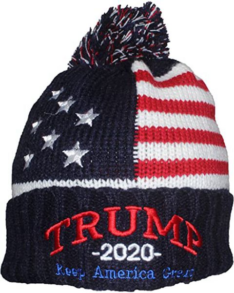 

winter hats us flag embroidered trump 2020 keep america great beanie, Black;white