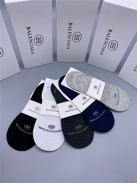 

ba̴lenciaga designer solid color socks 100% cotton summer ankle length casual socks breathable for men and women, Black
