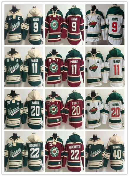 

mens designer hoodies minnesota wild hockey jerseys 9 mikko koivu 11 zach parise 40 devan dubnyk 22 nino niederreiter hoodie jerseys, Black;red