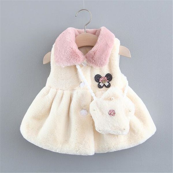 Autunno Inverno Bambini Gilet Ragazze Carini Bellissimi Fiori Abbigliamento Caldo Cappotto di Pelliccia Moda Bambini Gilet Comodo Abbigliamento per Bambini