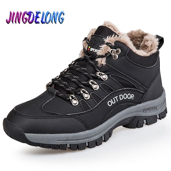 

мужская мода сапоги толстые плюша теплый мужские зимние сапоги обувь люкс мужчины снег открытый кроссовки зима безопасности, Black