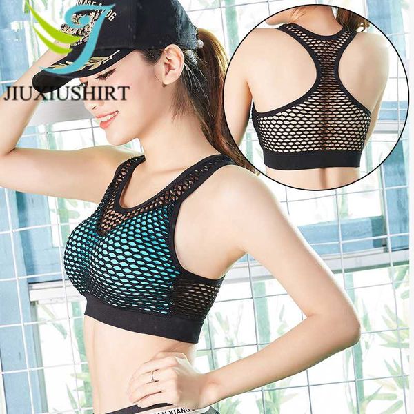 

jinxiushirt high stretch breathable sport bra full mesh back fitness women padded sport bra for running yoga gym top, White;black