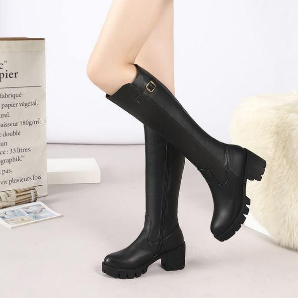 

большого размер 11 12 13 14 15 круглоголовых толстостенных каблуки водонепроницаемых платформ стороны пряжки ремня молния длинного ствол kni, Black