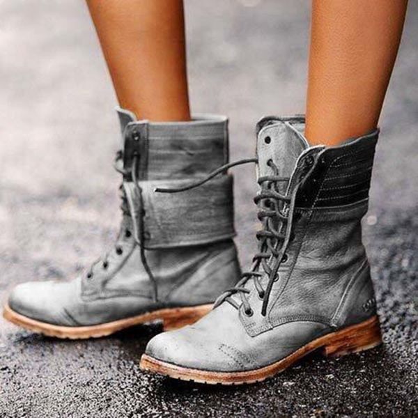 

shoes for woman knee high autumn leather boots lace-up flats women fashion army black green vintage boot plus size 35-43