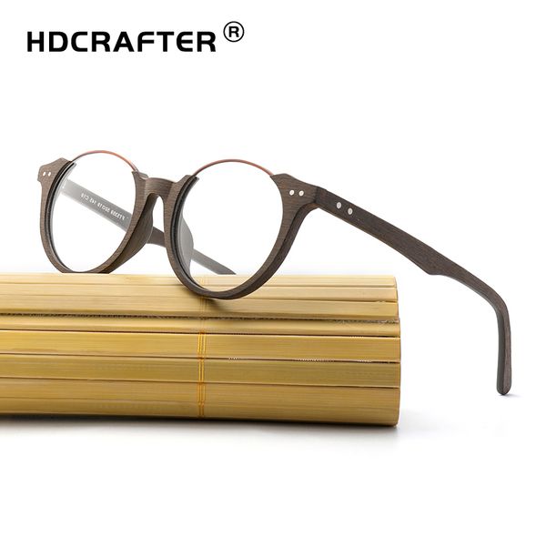 

hdcrafter round eyewear glasses frames vintage clear glasses wood men computer reading frame for women oculos, Black